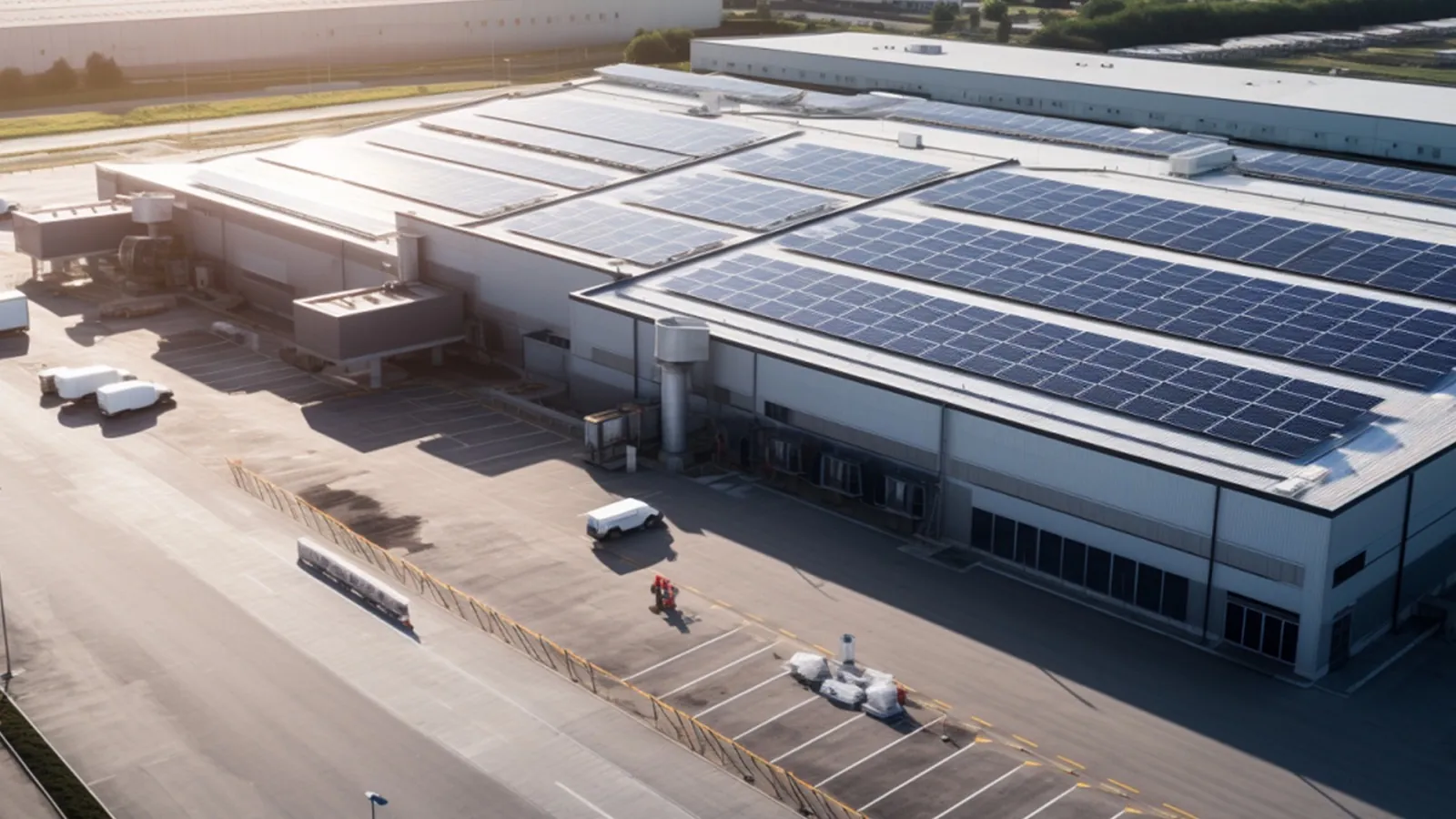 Sistem fotovoltaic instalat pe acoperișul unei hale