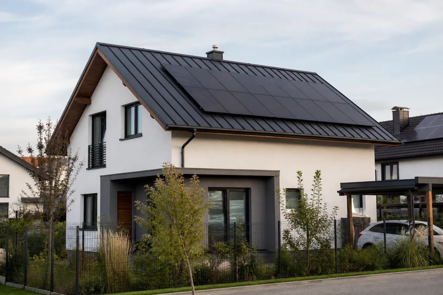 Casă cu sistem fotovoltaic rezidențial montat pe acoperiș